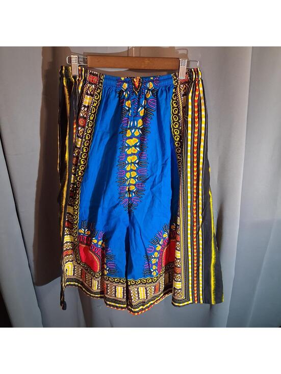 Pants - Blue Multi-Color African Print Cotton Capri Pants Size Waist 30
